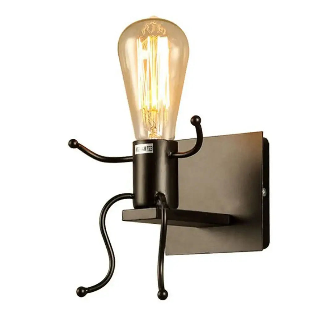 Modern black little man led wall light bedroom figurine sconce