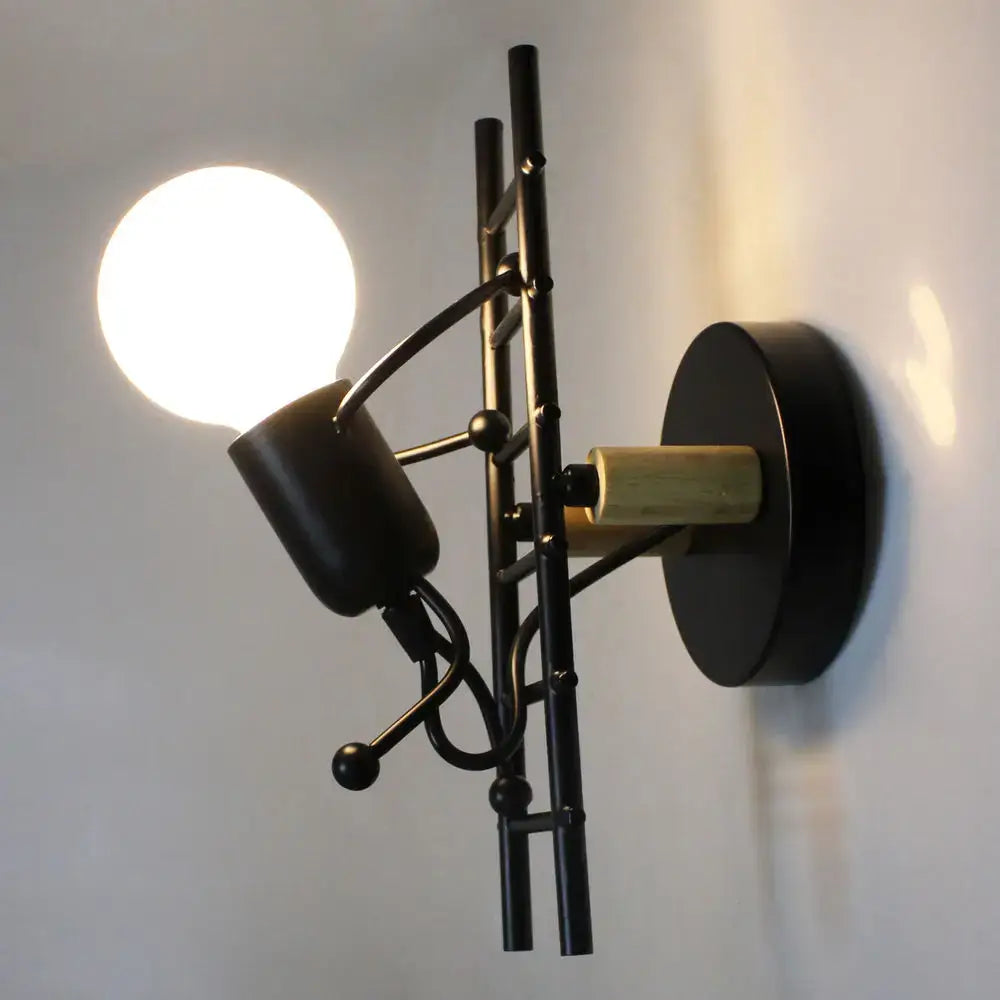 Modern black little man led wall light bedroom figurine sconce