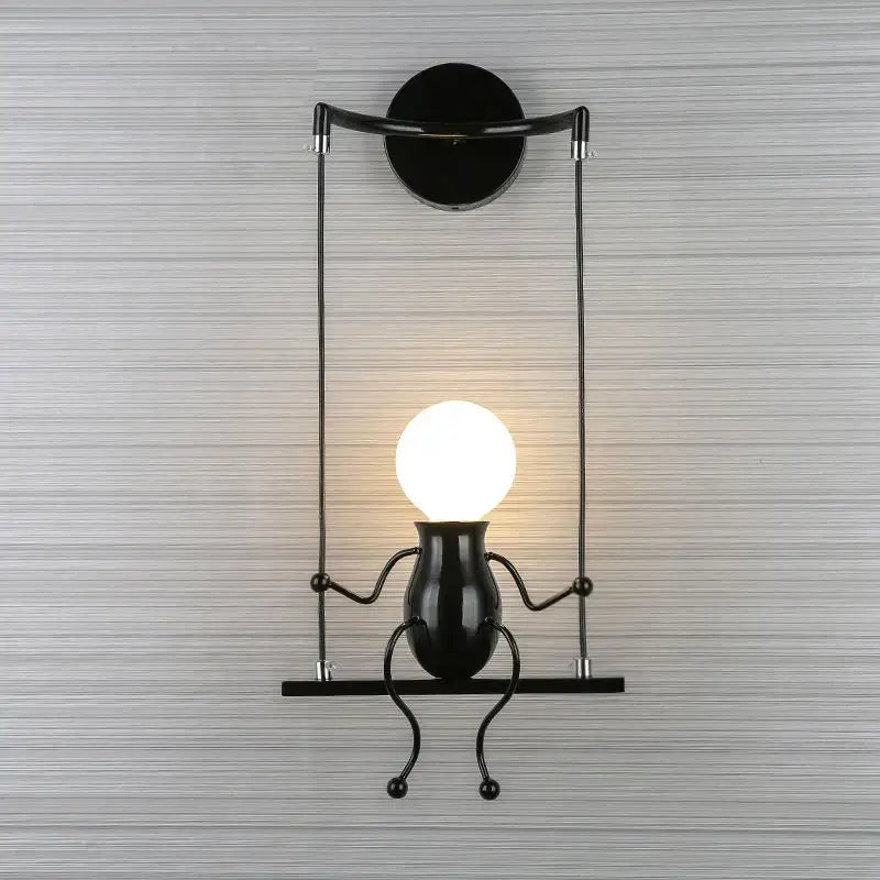 Modern black little man led wall light bedroom figurine sconce