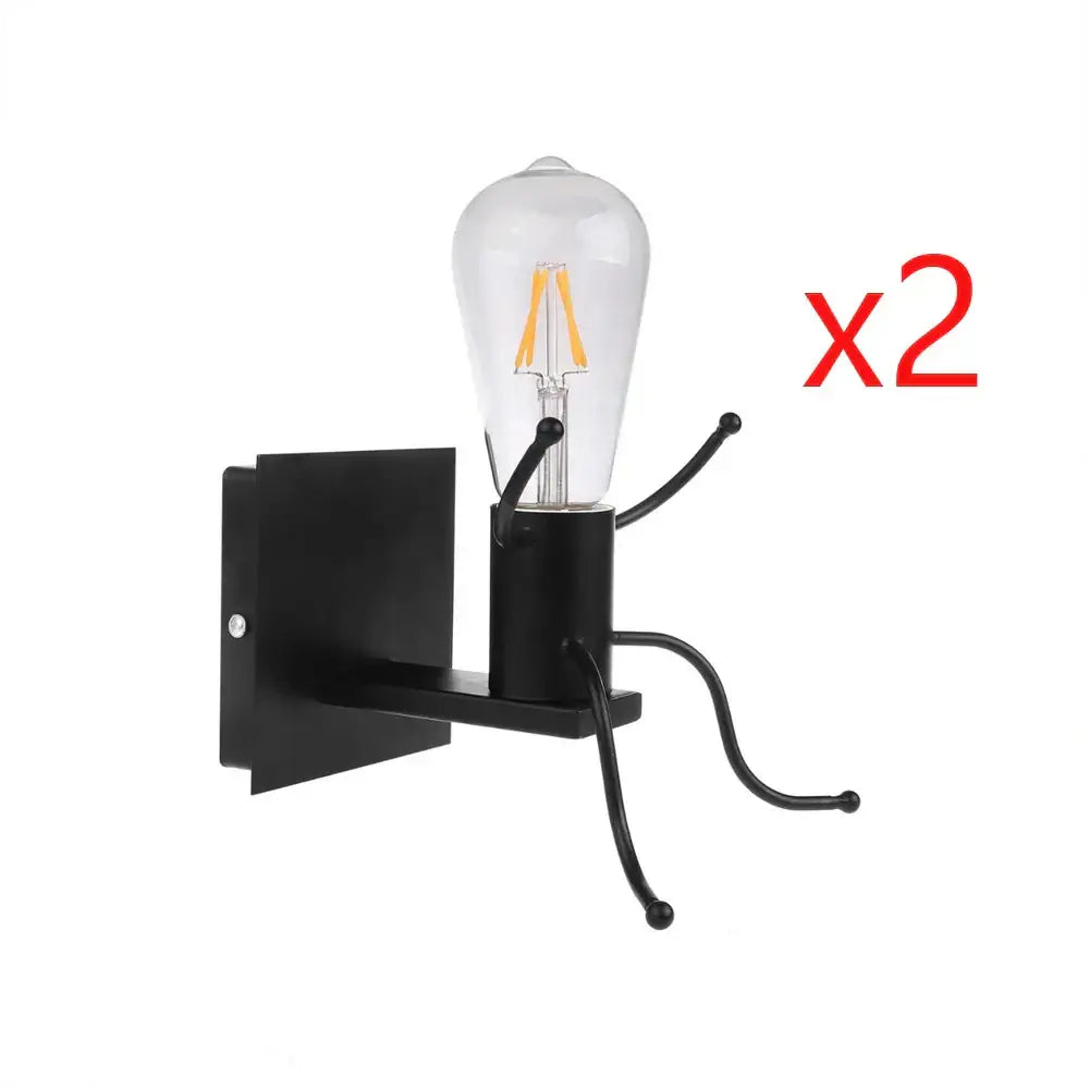 Modern black little man led wall light bedroom figurine sconce