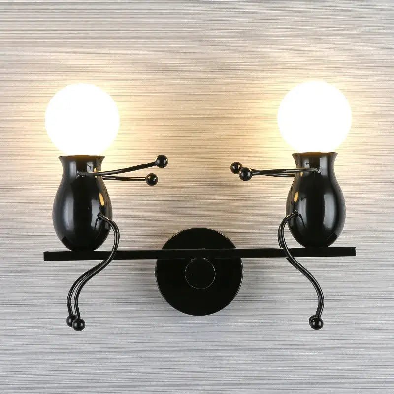 Modern black little man led wall light bedroom figurine sconce