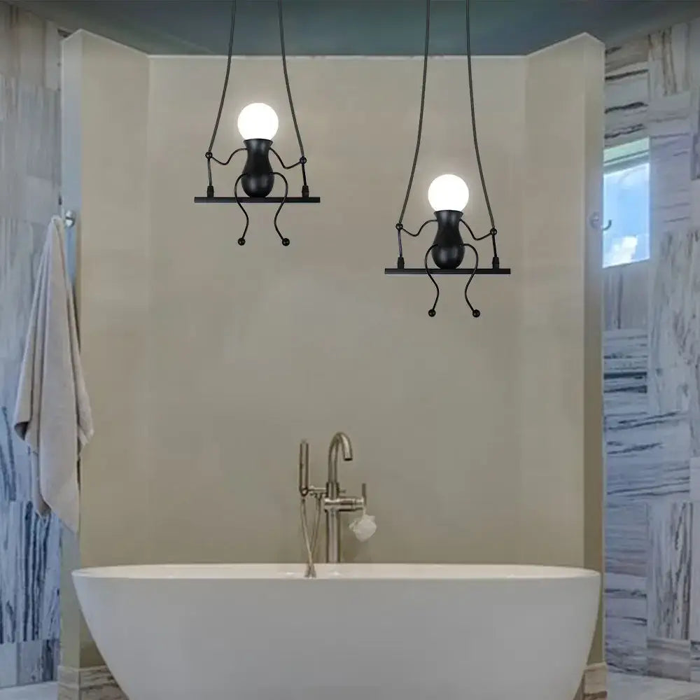 Modern black little man led wall light bedroom figurine sconce