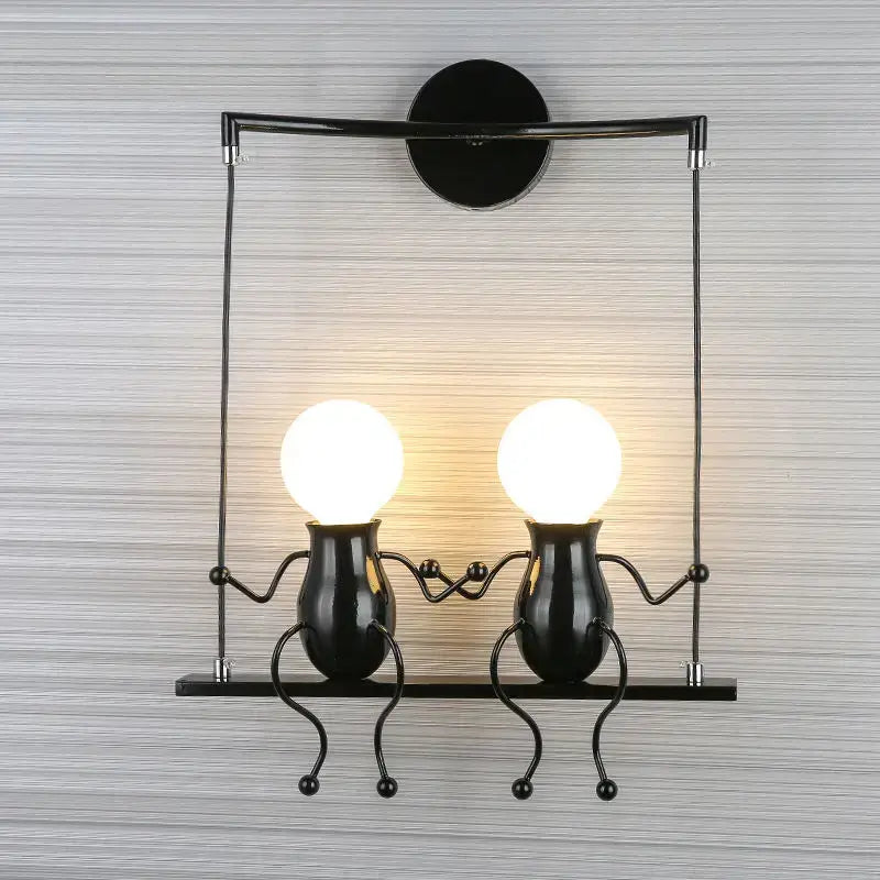 Modern black little man led wall light bedroom figurine sconce