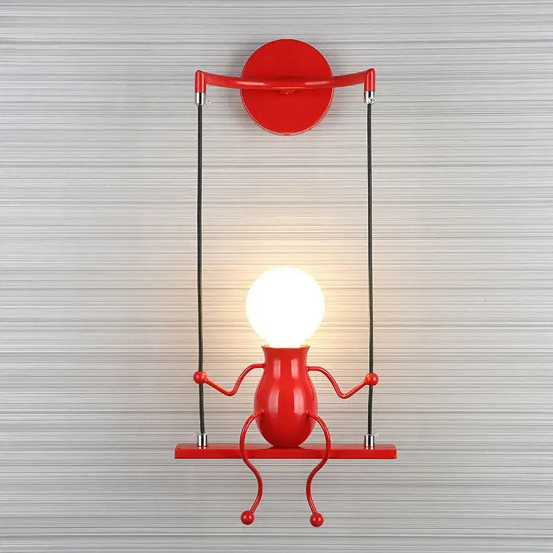 Modern black little man led wall light bedroom figurine sconce