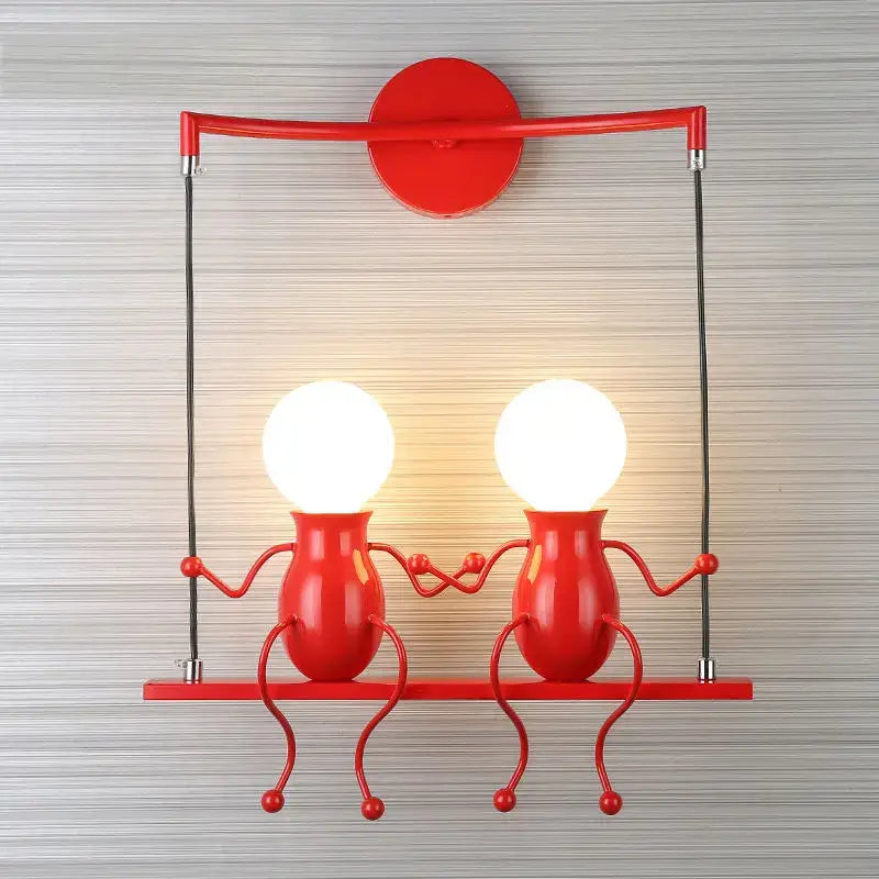 Modern black little man led wall light bedroom figurine sconce