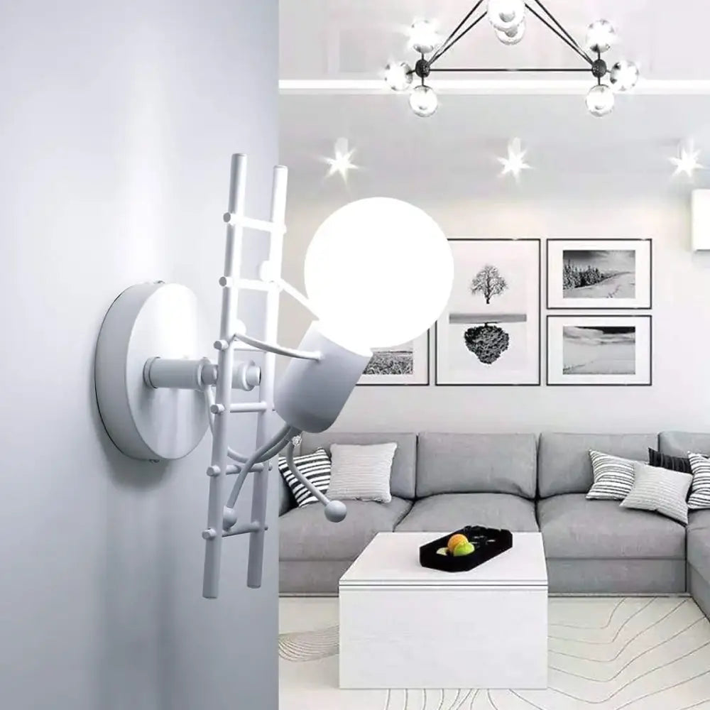 Modern black little man led wall light bedroom figurine sconce