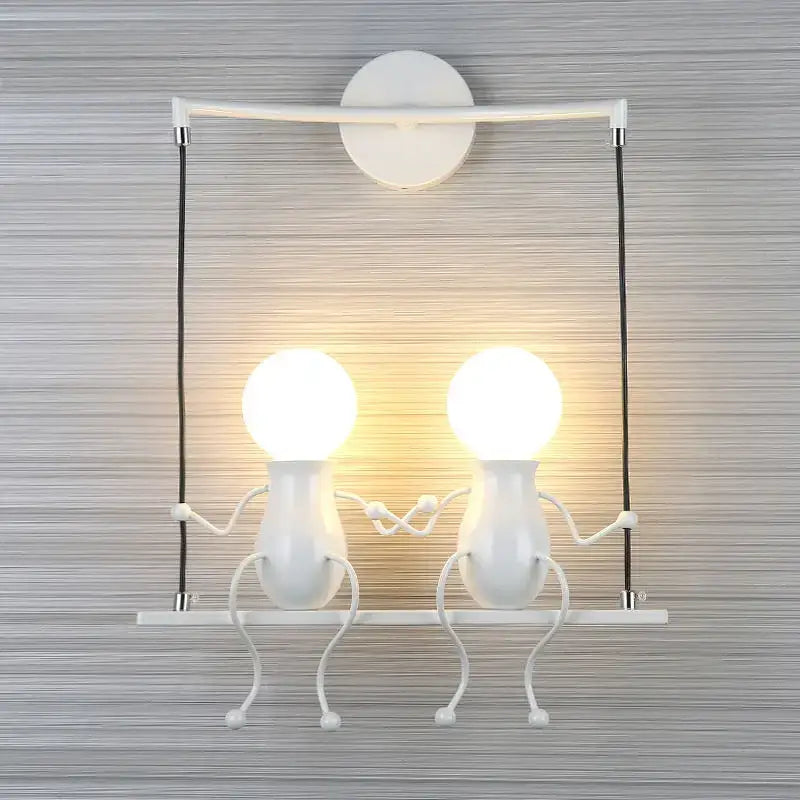Modern black little man led wall light bedroom figurine sconce
