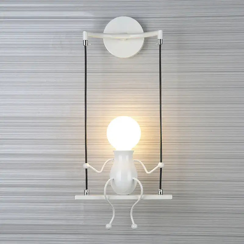Modern black little man led wall light bedroom figurine sconce