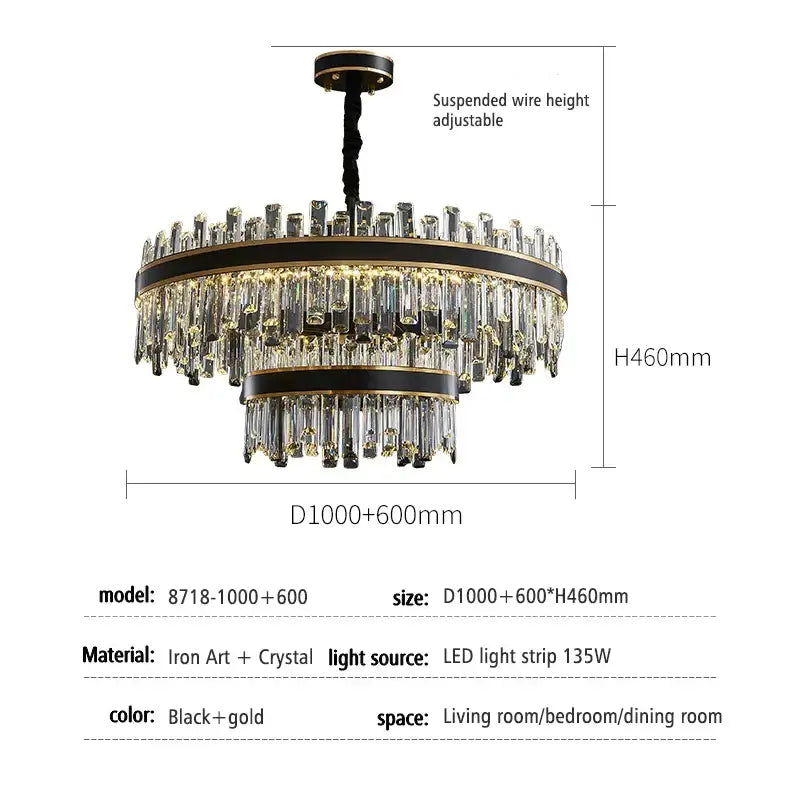 Modern black luxury crystal chandelier – dining room led light