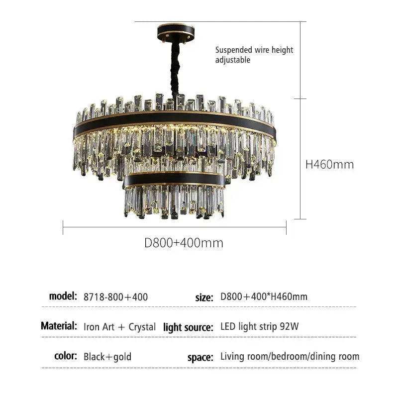 Modern black luxury crystal chandelier – dining room led light