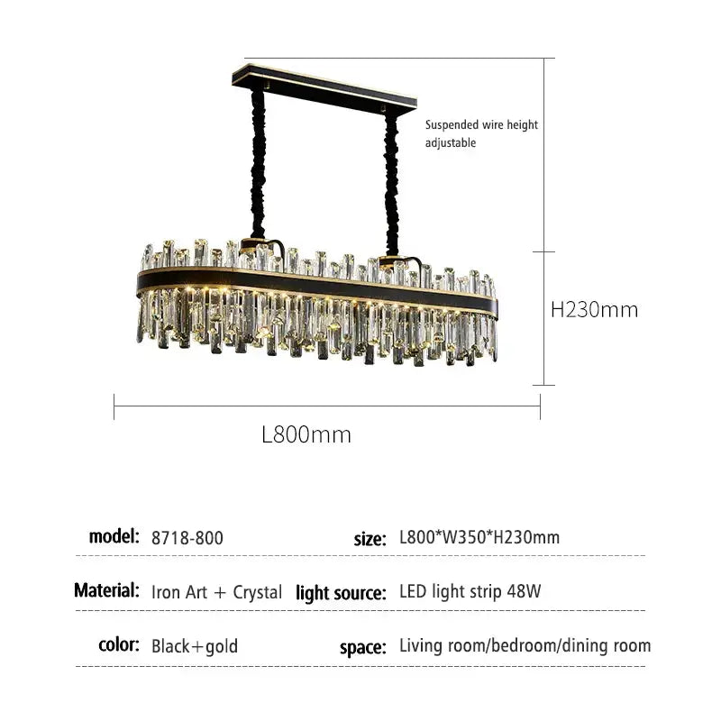 Modern black luxury crystal chandelier – dining room led light