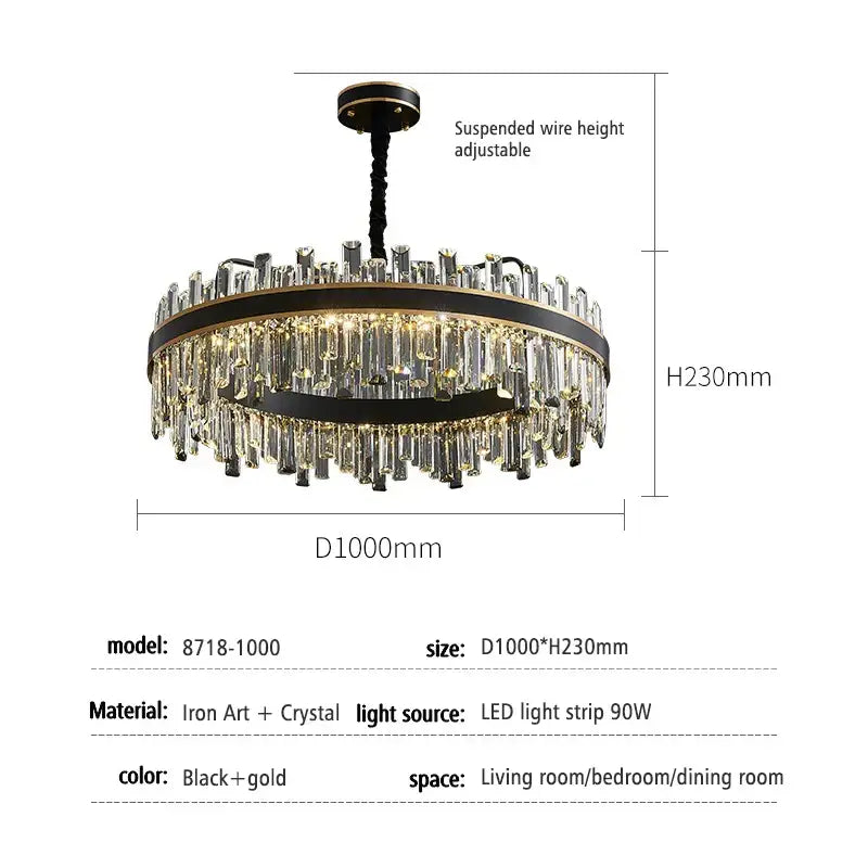 Modern black luxury crystal chandelier – dining room led light