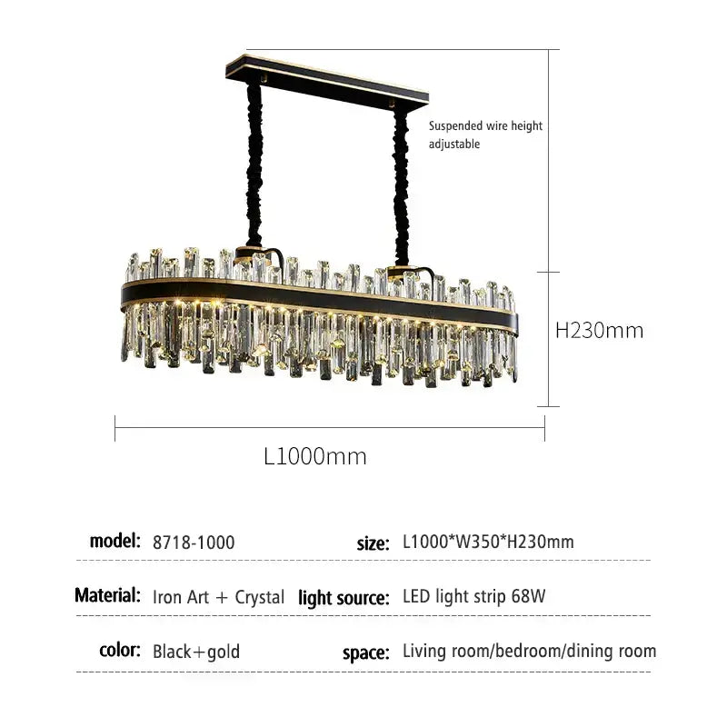 Modern black luxury crystal chandelier – dining room led light