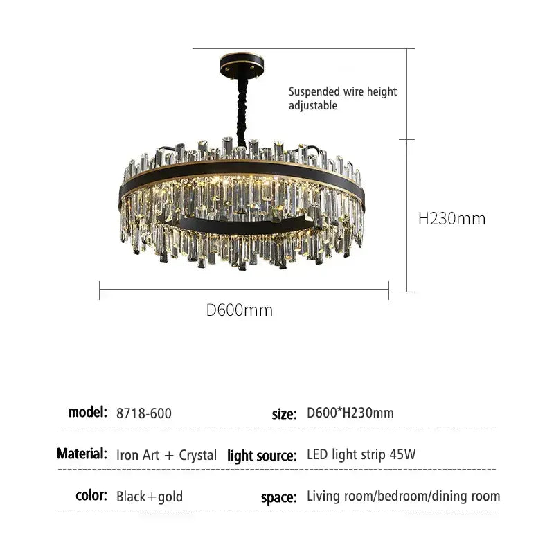 Modern black luxury crystal chandelier – dining room led light