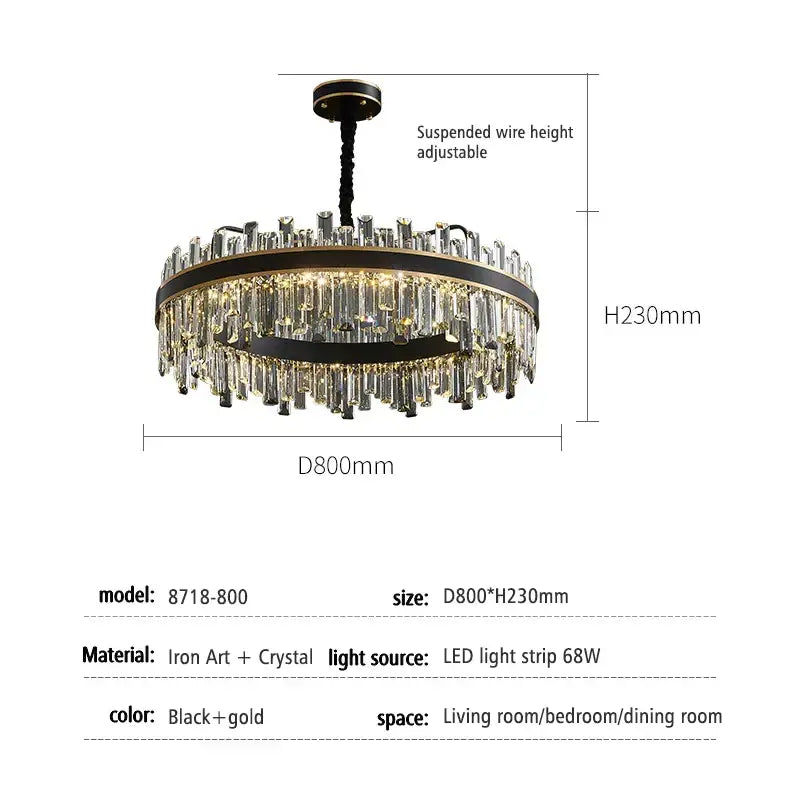 Modern black luxury crystal chandelier – dining room led light