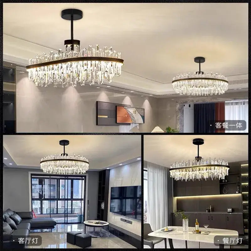 Modern black luxury crystal chandelier – dining room led light