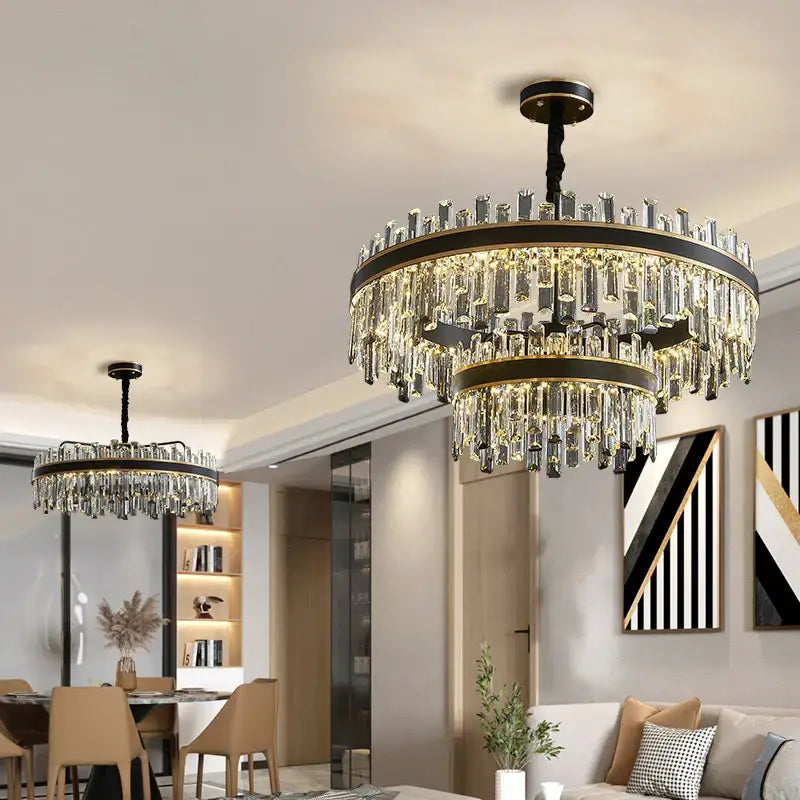 Modern black luxury crystal chandelier – dining room led light