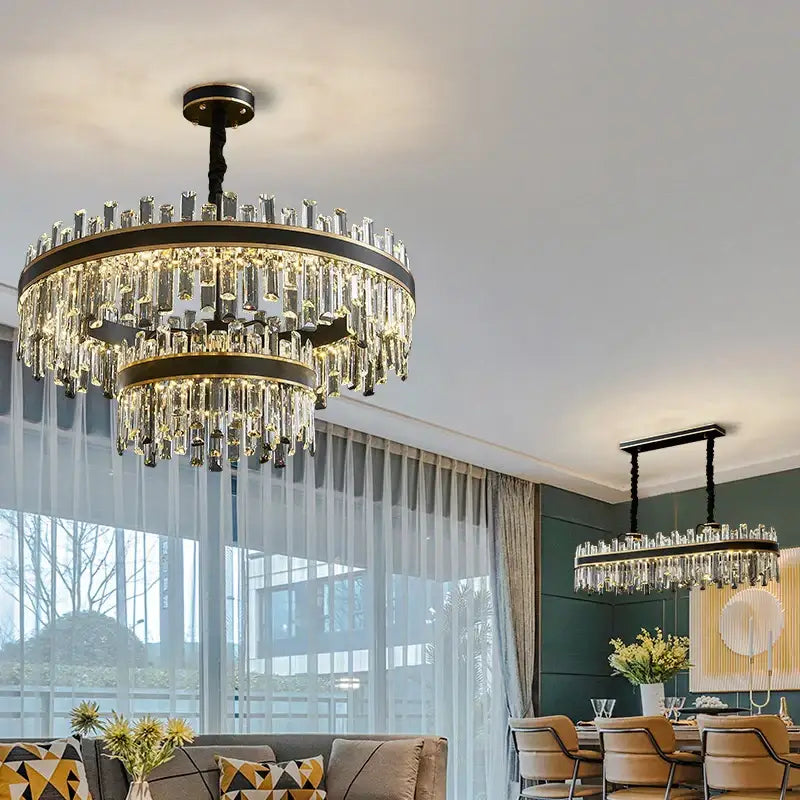 Modern black luxury crystal chandelier – dining room led light