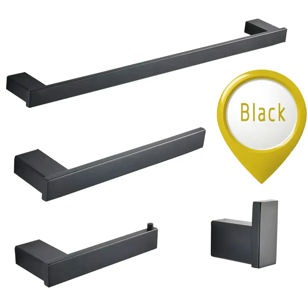 Modern black matte bathroom hardware set – 4 piece decor