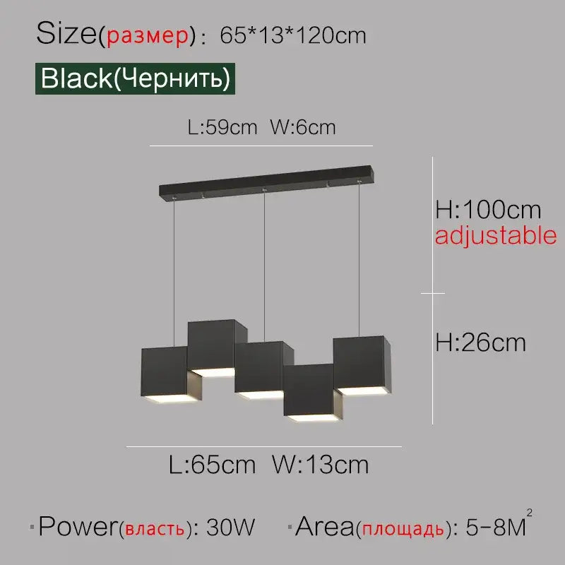 Modern black matte cube pendant lights geometric dining room