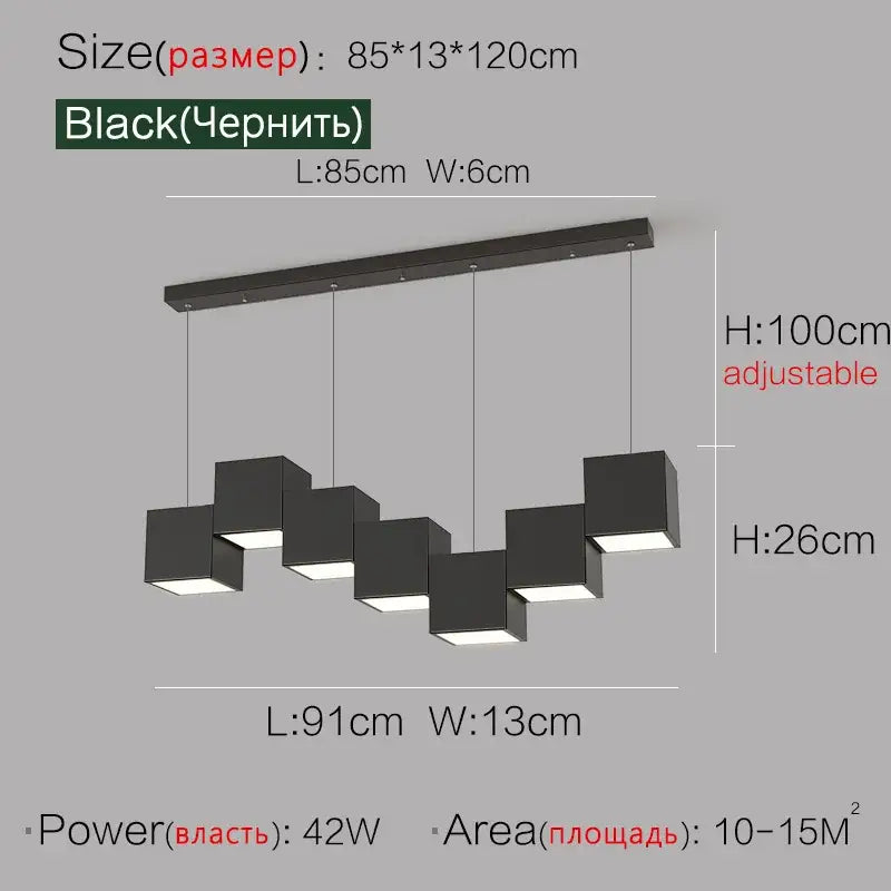 Modern black matte cube pendant lights geometric dining room