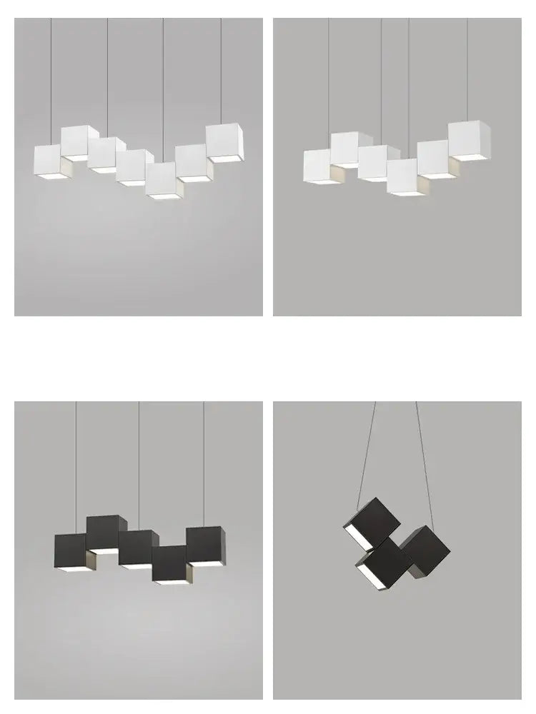 Modern black matte cube pendant lights geometric dining room