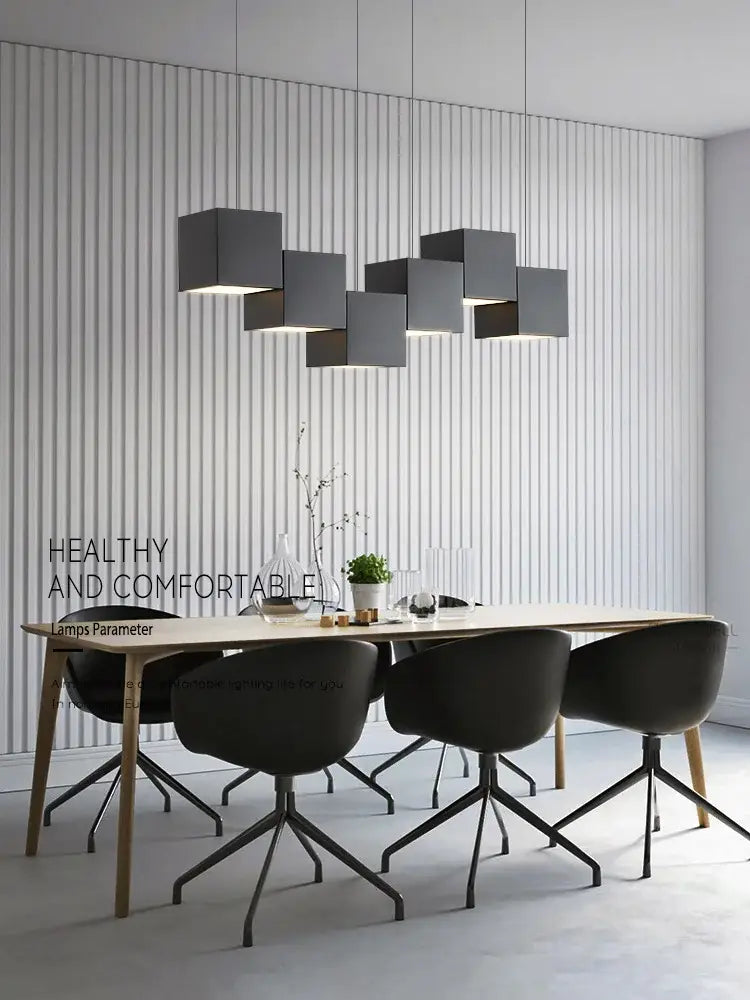 Modern black matte cube pendant lights geometric dining room