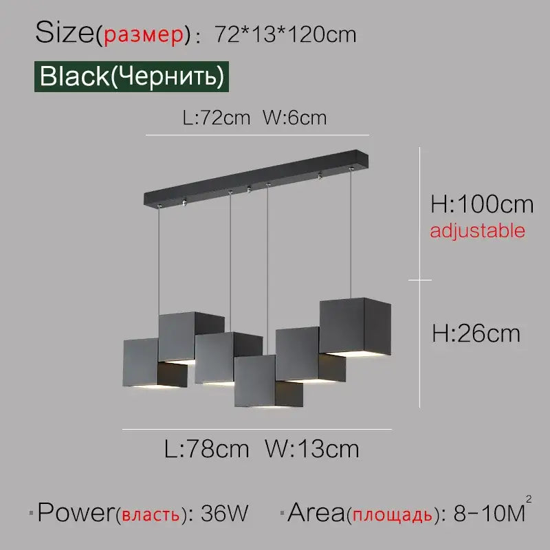 Modern black matte cube pendant lights geometric dining room
