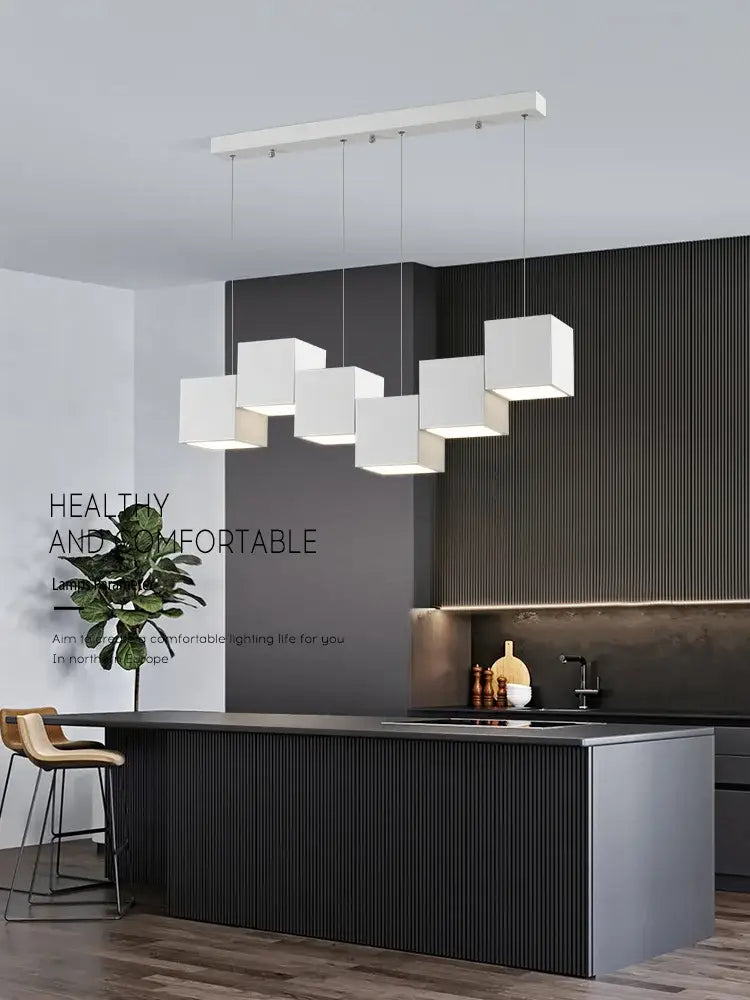 Modern black matte cube pendant lights geometric dining room