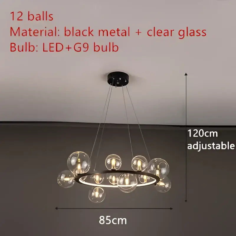 Modern black metal clear glass led chandelier dining room light