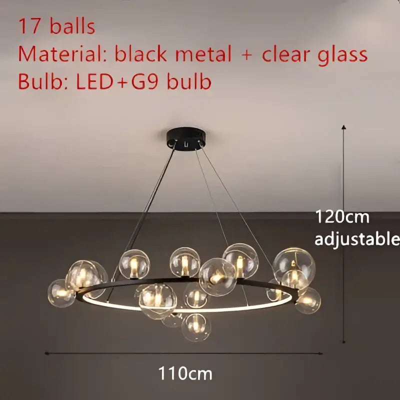 Modern black metal clear glass led chandelier dining room light