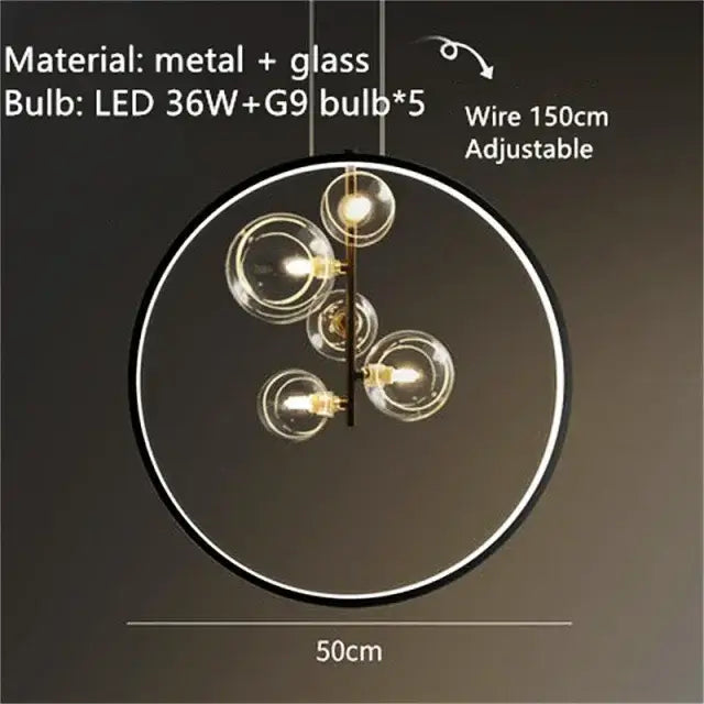 Modern black metal clear glass led chandelier dining room light