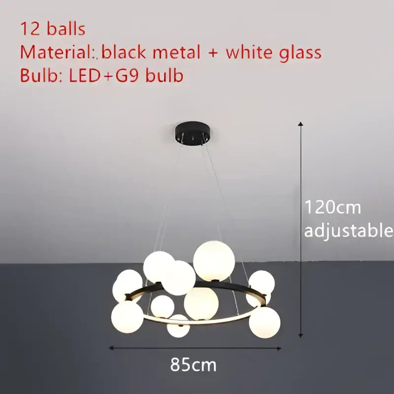 Modern black metal clear glass led chandelier dining room light