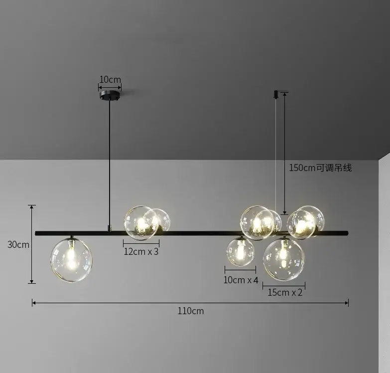 Modern black metal clear glass led chandelier dining room light