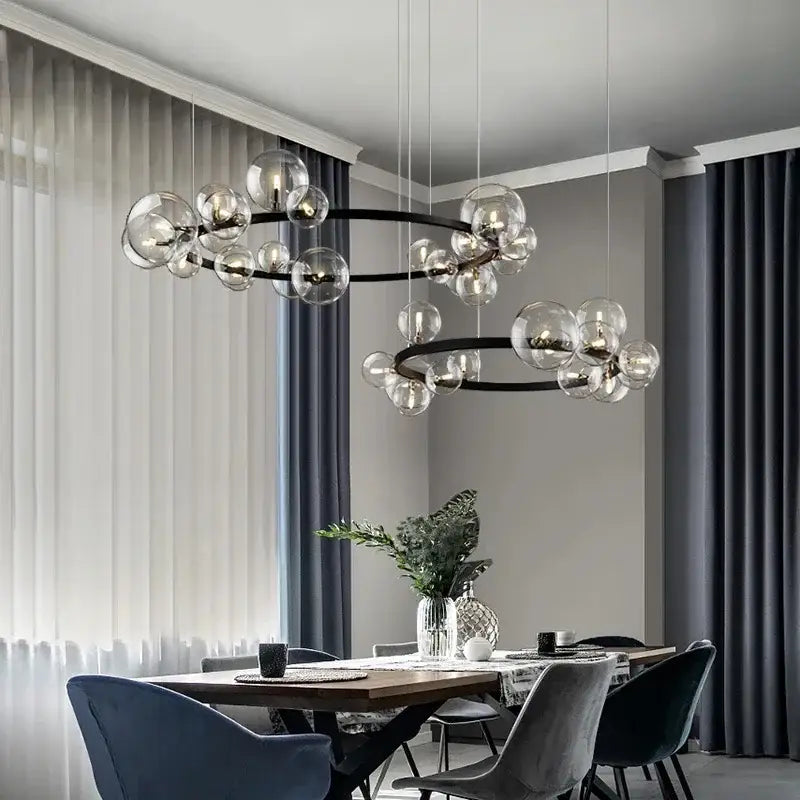 Modern black metal clear glass led chandelier dining room light