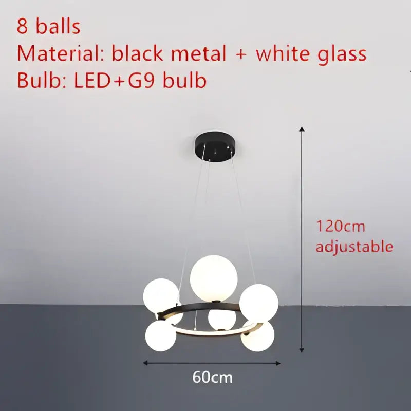 Modern black metal clear glass led chandelier dining room light