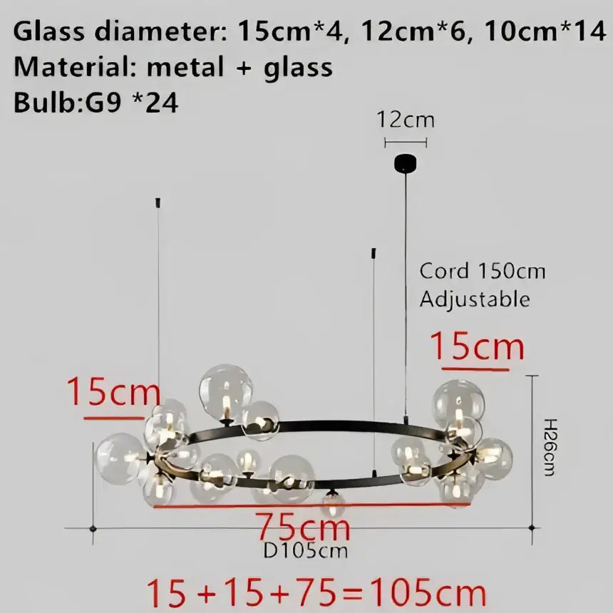 Modern black metal clear glass led chandelier dining room light