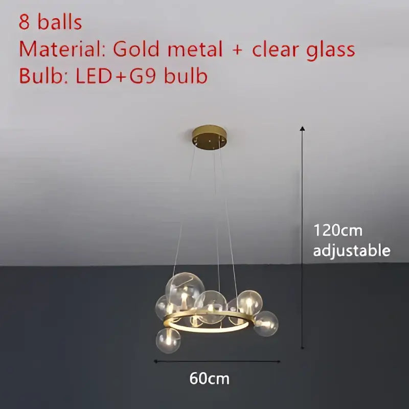 Modern black metal clear glass led chandelier dining room light