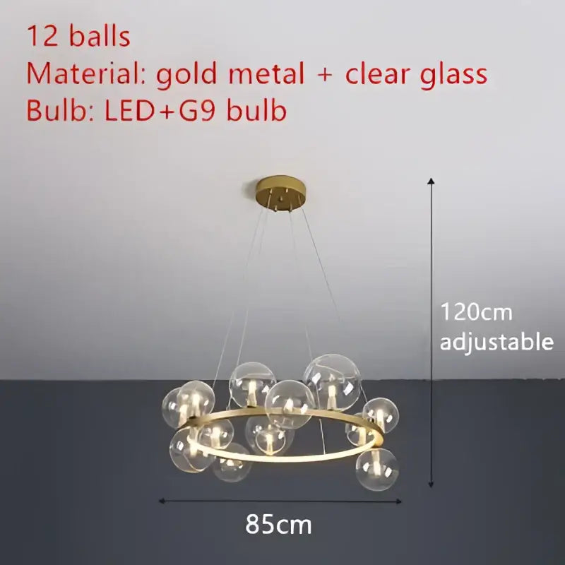 Modern black metal clear glass led chandelier dining room light