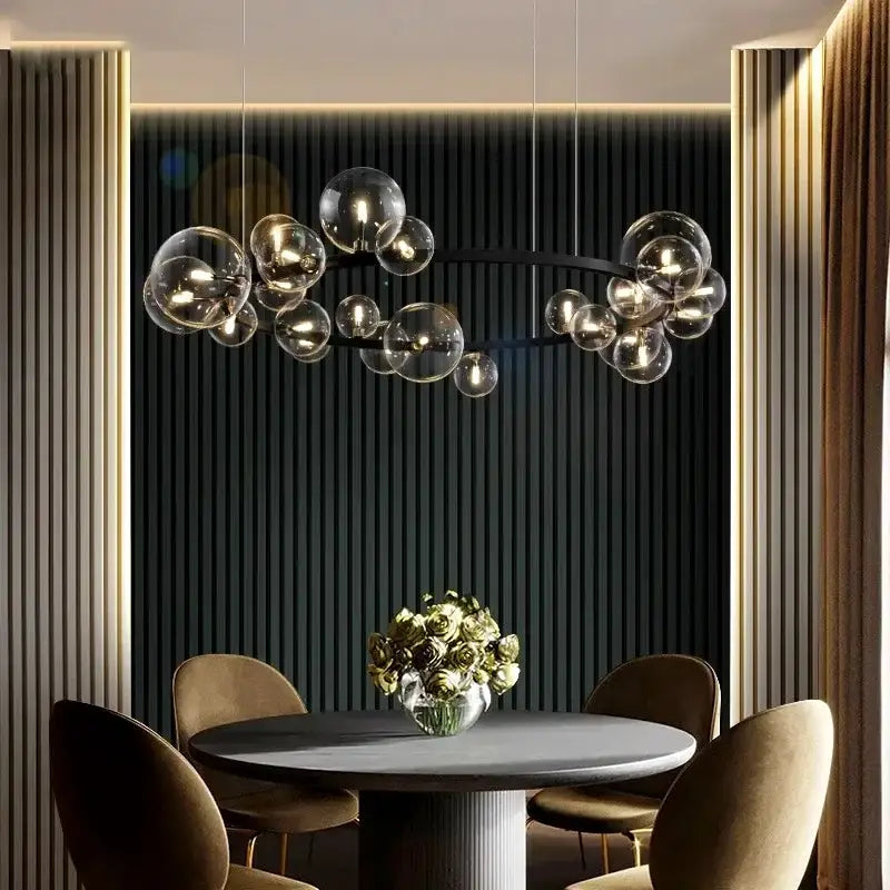 Modern black metal glass ball pendant chandelier dining room