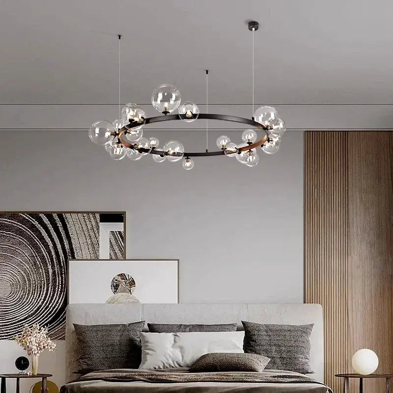 Modern black metal glass ball pendant chandelier dining room