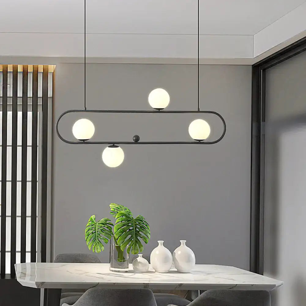 Modern black metal oblong island light – kitchen glass fixture