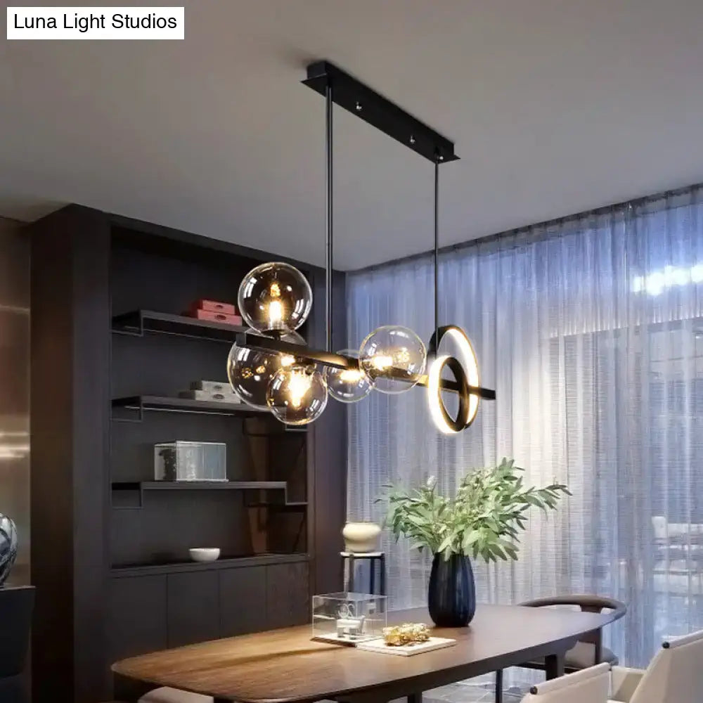 Modern black metal pendant light fixture dining room glass spheres