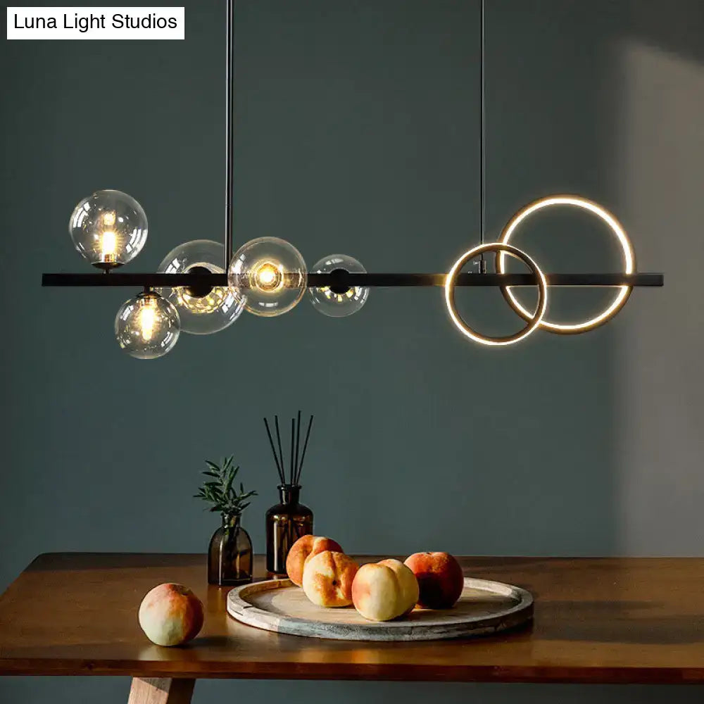 Modern black metal pendant light fixture dining room glass spheres