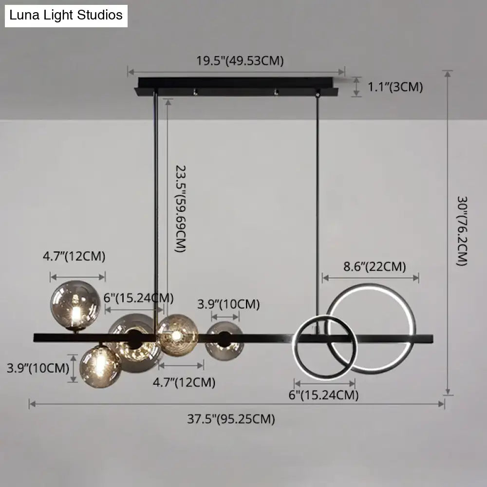 Modern black metal pendant light fixture dining room glass spheres