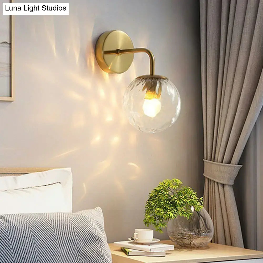 Modern black metal rippled glass wall mount light bedroom sconce
