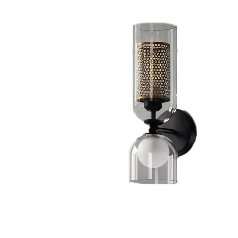 Modern black metal wall light with clear glass – bedroom sconce