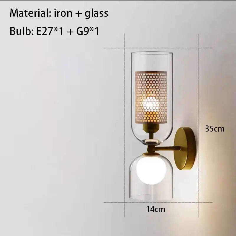 Modern black metal wall light with clear glass – bedroom sconce