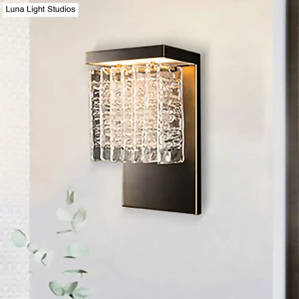 Modern black metal wall sconce with crystal prism living room fixture