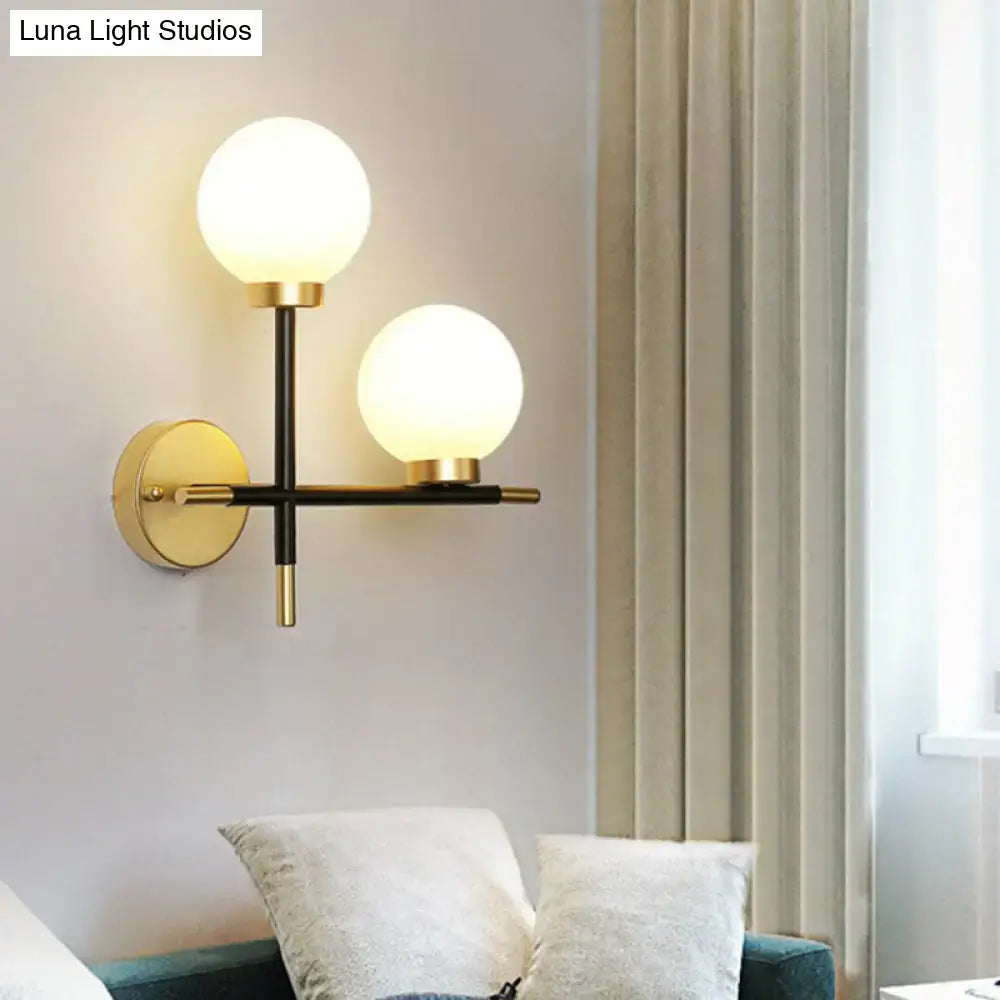 Modern black milk glass wall mount light fixture – foyer 2-light sconce